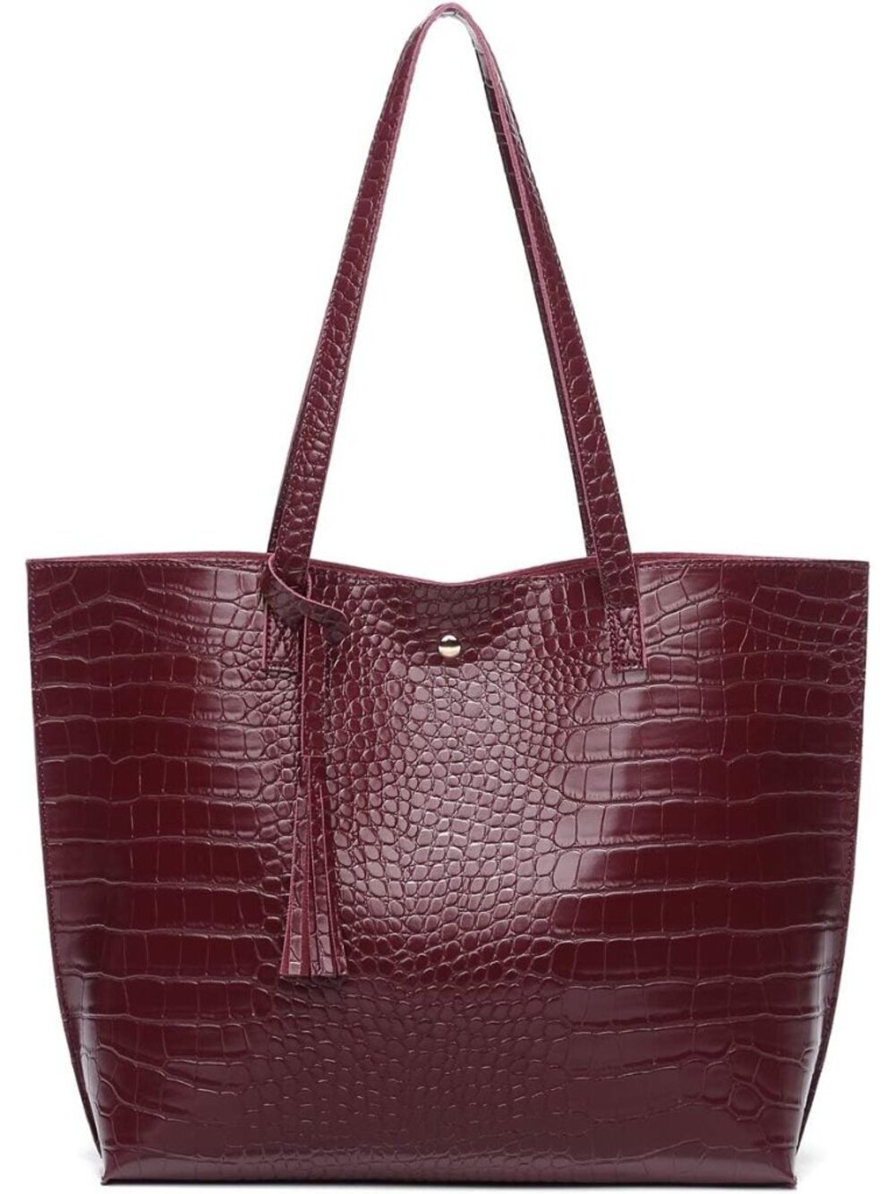 Women’s Wine Red-cro Soft Faux Leather Tote Bag Tassel Large Shoulder Purse